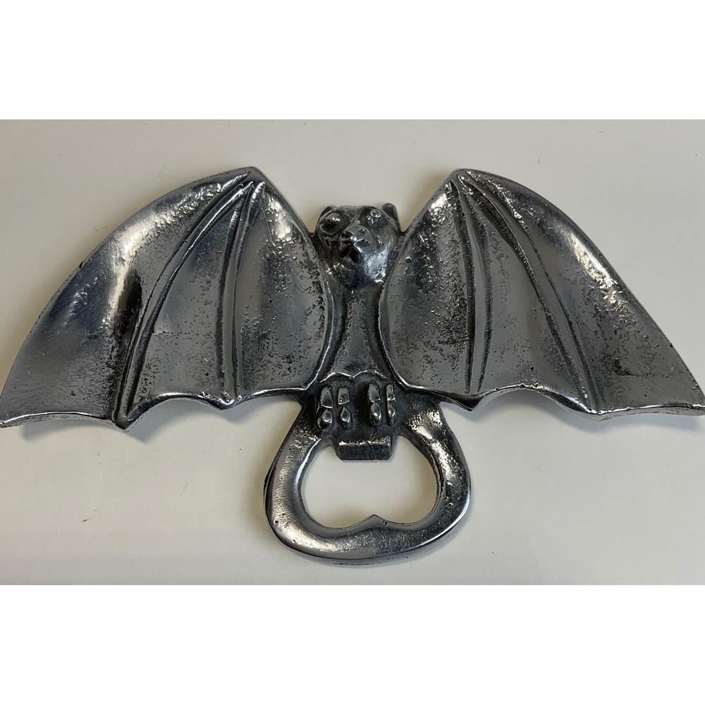 Vintage Silver Bat Bottle Opener Gothic Spooky Halloween Barware Metal Tool